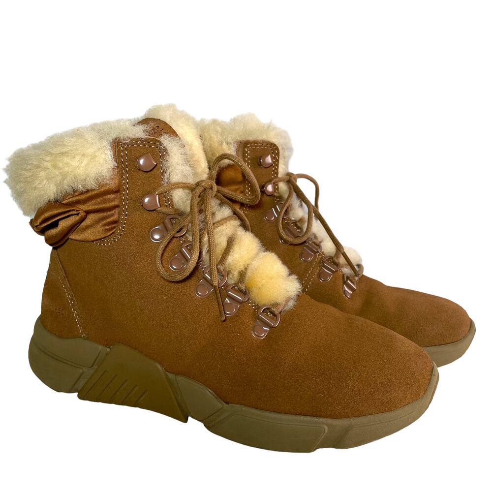 Mark Nason Suede Shearling Lined Block Boot Chestnut 5